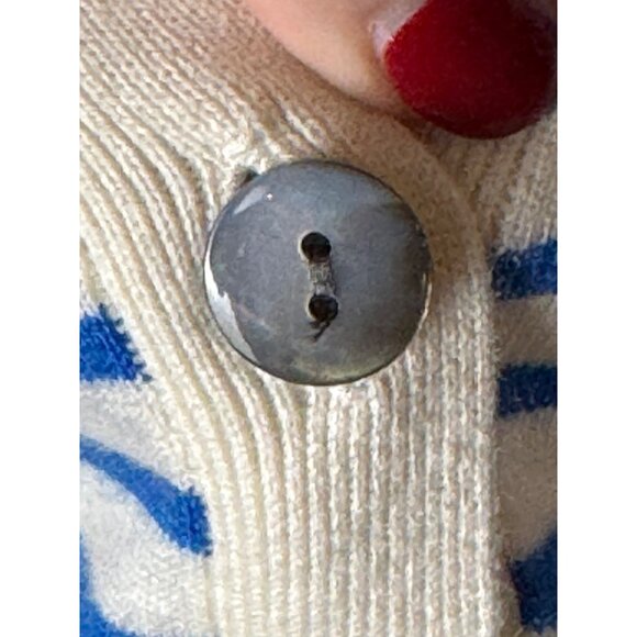 Ann Taylor Sweater Women Medium Blue White Striped Button Front Cardigan Preppy - Picture 8 of 11